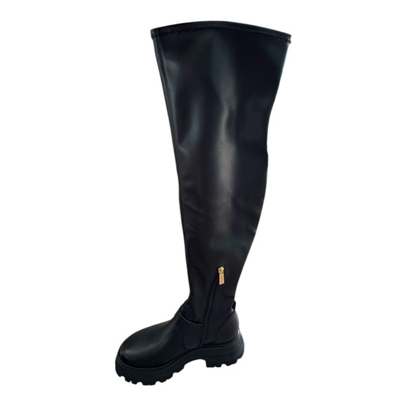 Michael Kors Over The Knee Boots Lug Sole Gold Buckle w/ Zip Women Size 7.5 NWT - Picture 9 of 10